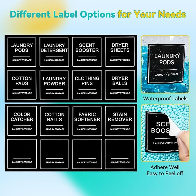 Laundry Pods Container & Dryer Sheet Holder, Laundry Room Organization and Storage Jars with Lids, Labels & Scoops for Powder Detergent Scent Booster, Black Lid - Image 5