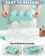 Large Ice Cube Tray for Freezer - 2 Pack Stackable Round Ice Cube Molds Set, Easy to Fill & Release with Storage Bin and Tongs for Kitchen, Party, Cocktail & Coffee, Gifts for Whiskey Lover (1.93In) - Image 3
