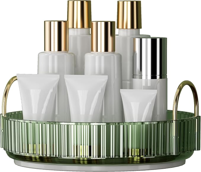 YCIA&DONE 360 Rotating Makeup Organizer and Storage for Vanity Countertop 1 Tier, High Capacity Cosmetic Skincare Perfume Organizers for Dresser Bathroom Fridge Lazy Susan (Vintage Green) by YCIADONE