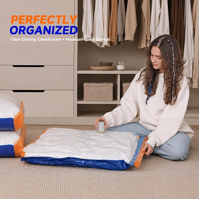 Vacbird Vacuum Storage Bags with Rechargeable Cordless Pump,21 Pack 3 Size Compression Packing Seal Bags, Space Saver for Clothes and Clothing Blankets Organization Space Saving - Image 8