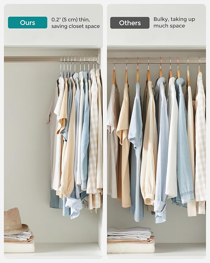 SONGMICS Plastic Clothes Hangers, Pack of 50, Space-Saving | 0.2 Inches Thick, 17.7 Inches Wide, 360° Swivel Hook, Light Gray and Dark Gray, BREANNA Collection UCRF50G - Image 7