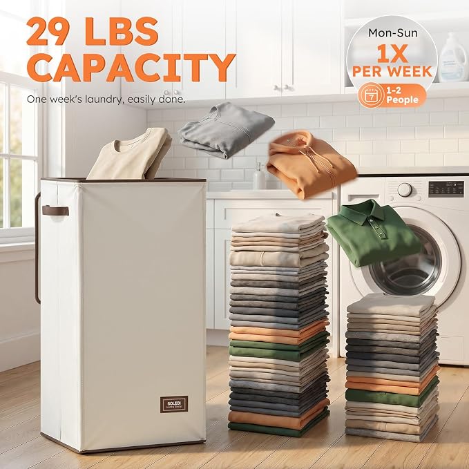 SOLEDI 100L Laundry Hamper with Lid, Large Collapsible Laundry Basket - Image 4