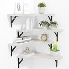 ROMGUAR CRAFT Corner Floating Shelves Wall Mounted Set of 4, Rustic Wood Storage Display Shelves for Home Decor, Bathroom, Kitchen, Bedroom, Living Room, Office (White) by ROMGUAR+CRAFT