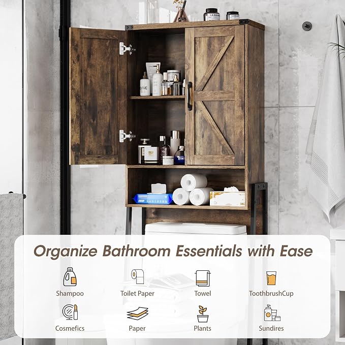 Vabches Over The Toilet Storage Cabinet with 2-Door Design Bathroom Organizers and Storage with Anti-Tip Device Over Toilet Organizer with Shelves for Bathroom,Restroom,Laundry Brown - Image 5