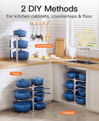 ORDORA Pots and Pans Organizer Under Cabinet 15.8" 8-Tier Adjustable Silver - Image 2