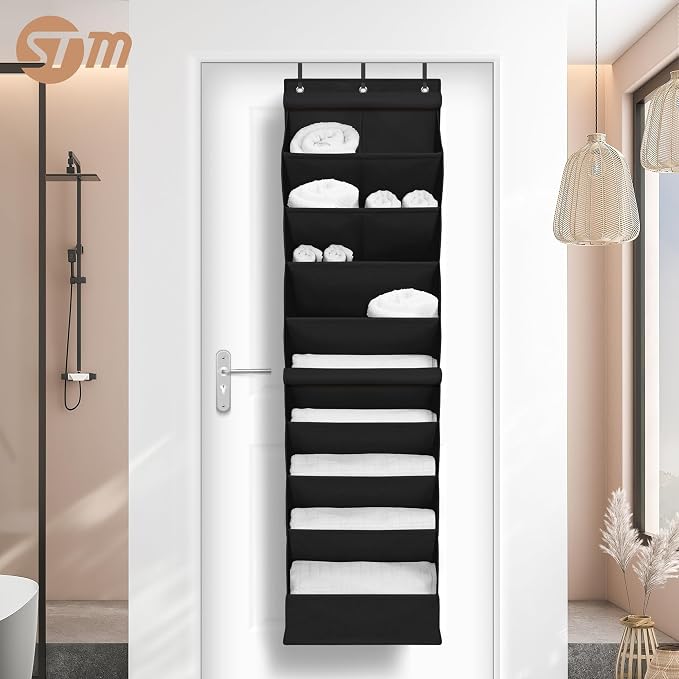 STORAGE MANIAC Over the Door Shoe Organizer with Curtain Dustproof Heavy-Duty Large Deep Pocket Hanging Shoe Organizer for Closet Dorm & Narrow Door Storage Shoe Holder Shoe Rack, 9-Shelf Black 1 Pack - Image 7