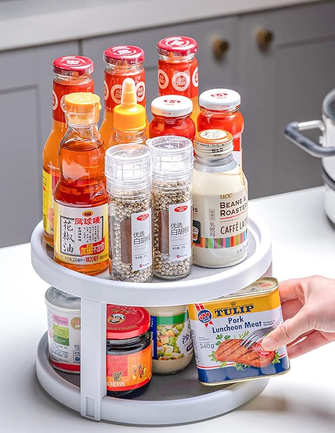 Lawei 2 Pack 2 Tier Lazy Susans Turntable - 10 Inch Pantry Cabinet Lazy Susan Storage Turntable Rotating Spice Rack for Spices, Condiments, Baking - Image 7