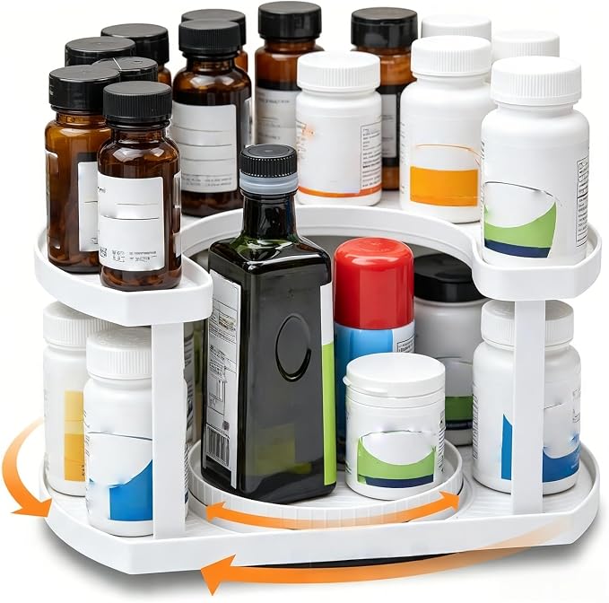 2 Tier Lazy Susan Organizer for Medicine Pill Bottles Vitamin Storage by Unknown