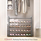 Bumusty 5 Tier Expandable Shoe Rack for Closet, Grey | 18"-33" Adjustable Shoe Rack for Entryway, Small Shoe Organizer for Dorm, Front Door, Sturdy Metal - Image 2