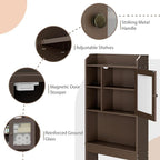 ZenStyle Over The Toilet Cabinet Double Door Wood Bathroom Storage Organizer with Adjustable Shelves, Cubby and Tempered Glass Door (Brown) - Image 9