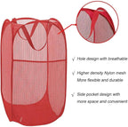 Larpur Popup Mesh Laundry Basket, Collapsible and Portable Clothes Washing Laundry Hamper with Reinforced Carry Handle (Red) - Image 9