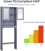 Yaheetech Slim Over the Toilet Storage Cabinet, Frosted Glass Doors, Gray - Image 9