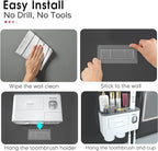 iHave Toothbrush Holders Wall Mounted with Toothpaste Dispenser & 2 Cups - Image 3