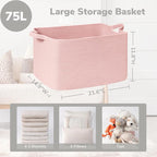 Goodpick Large Woven Rope Blanket Basket, Rectangle, Pink, 75L - Image 3