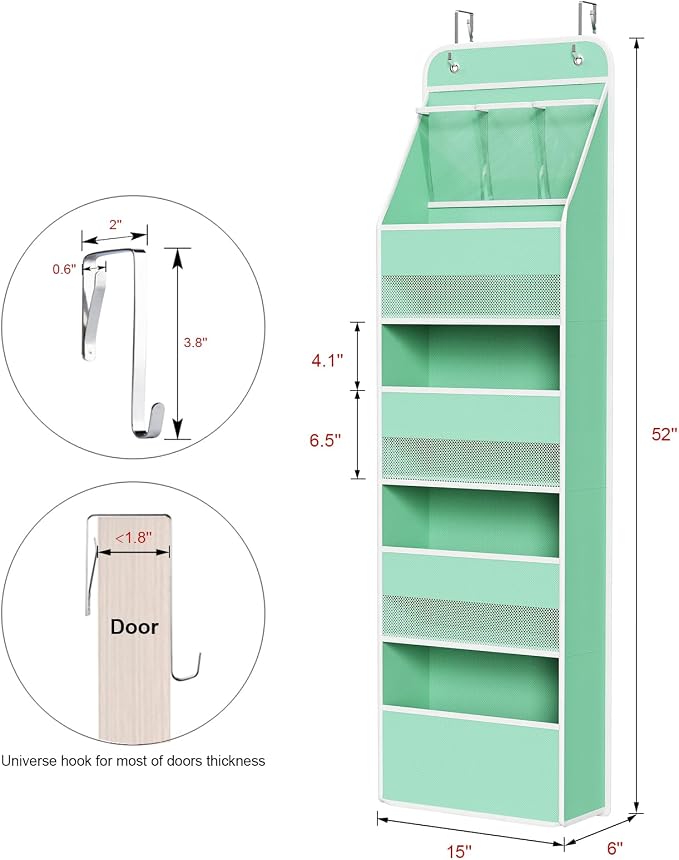 Univivi Fabric Over Door Hanging Organizer for Baby Nursery, Green, 5-Shelf - Image 3