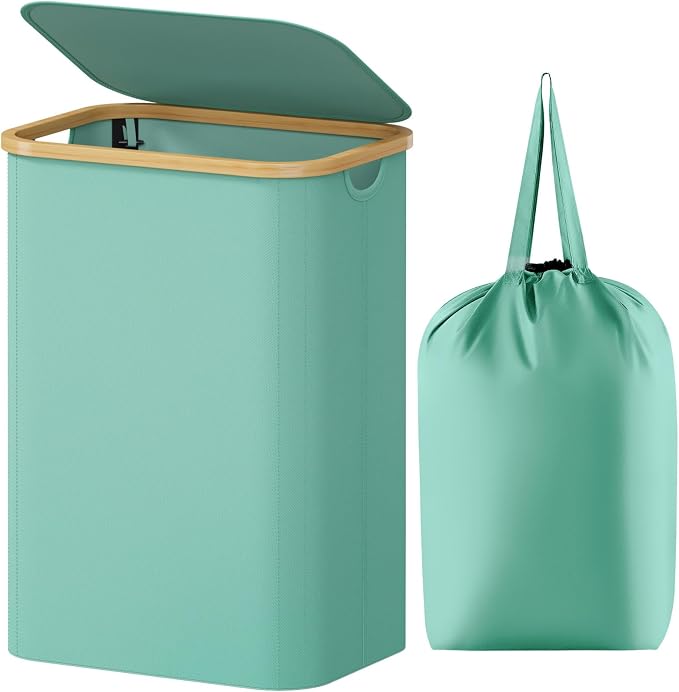 Lifewit 80L Large Laundry Basket with Lid, Removable Bags, Sage Green by Lifewit