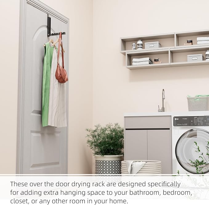 BAKON Over The Door Hanger Folding Clothes Drying Rack, Folding Hanging Coat Rack for Indoor Laundry Room Compact Small Space Foldable Portable Clothing Hanger Hook Collapsible- 4 Pack(Black) - Image 4