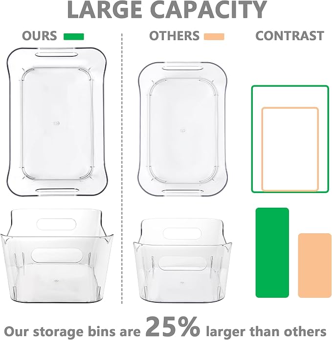 Tiawudi 12 Pack Plastic Storage Bins, Multi-Use Organizer Bins, Pantry Organizer, Clear Storage Containers for Home, Kitchen, Office, Cabinet, Shelf and Fridge Organization - Image 3