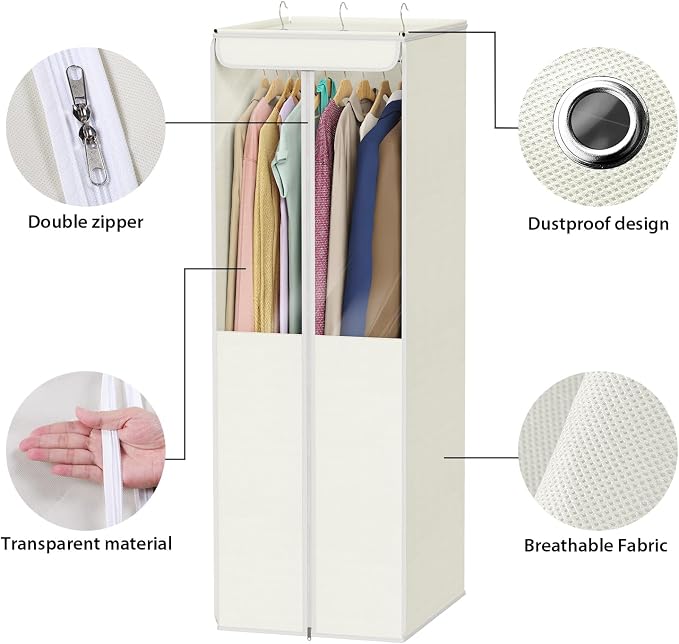 Univivi Garment Bags for Hanging Clothes, Cloth Bag 54 In, 2 PCS, Beige - Image 5