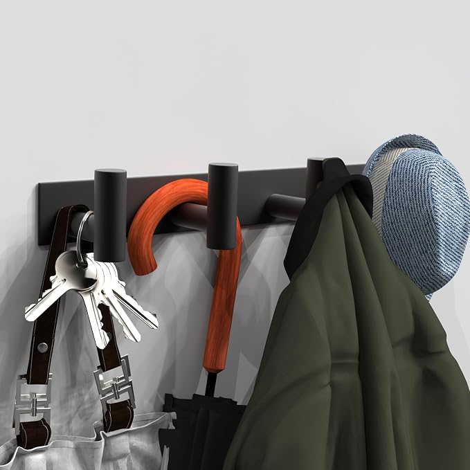 VAEHOLD 2PACK Hat and Coat Wall Mount Rack - 4 Hooks for Robes, Bags, Keys, and Towels - Bathroom Towel Hanger Organizer -Black - Image 2