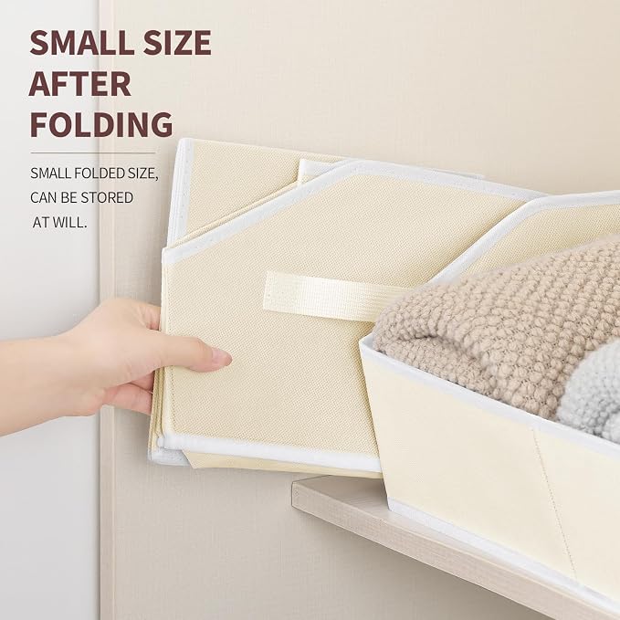 Homsorout Trapezoid Closet Shelf Organizer - Large Baskets for Organizing, Fabric Storage Box for Shelves, Cube Storage Bins for Clothes, Books, Blankets, 3 Pack, Beige - Image 7