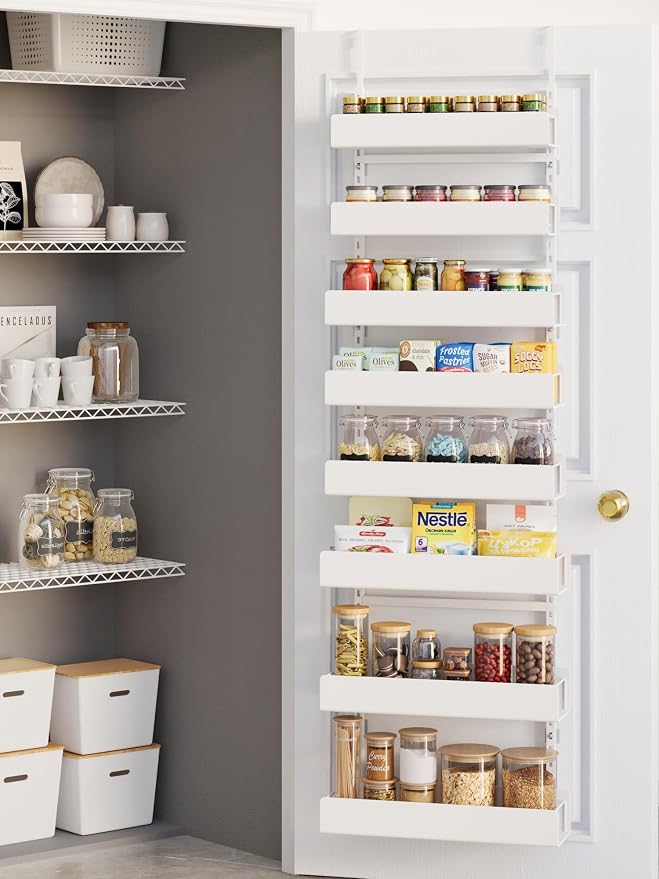 8-Tier Over Door Pantry Organizer, Metal Hanging Storage Rack for Kitchen Bedroom White by Unknown