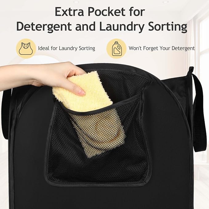 House Again Upgraded Polyester Pop-up Laundry Hamper, 70L (18.5 Gal) Laundry Basket with Durable Handles, Solid Bottom, High Carbon Steel Frame and Side Pocket, Easy to Open and Fold Flat for Storage - Image 8