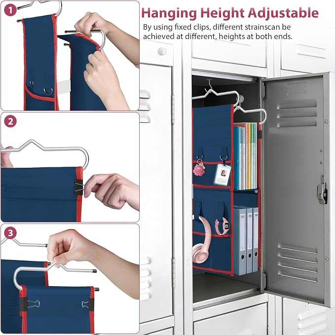 LOVEGRASS 3 Shelf Locker Organizer with Side Pockets, Navy Blue and Red - Image 6