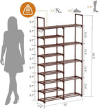 WOWLIVE 9 Tier 2-Column Shoe Rack, 30-35 Pairs Stackable Brown - Image 3