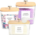 3 Pack Laundry Room Organization Storage Containers, Plastic Clear Laundry Pods Container & Dryer Sheet Holder Jars with Lids, Scoops & Labels for Detergent, Powder, Dryer Balls, Beads by Unknown