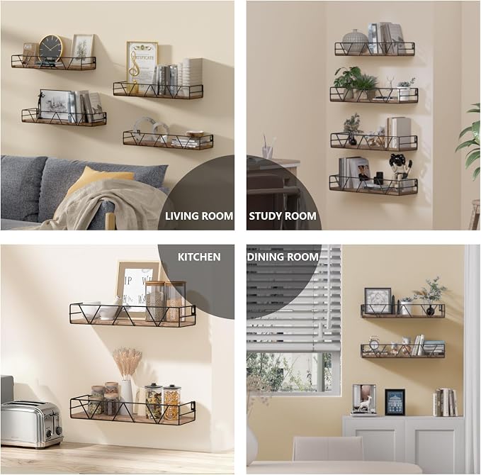 Floating Shelves Set of 4, Wood Wall Shelf, Farmhouse Shelf for Bedroom - Image 6