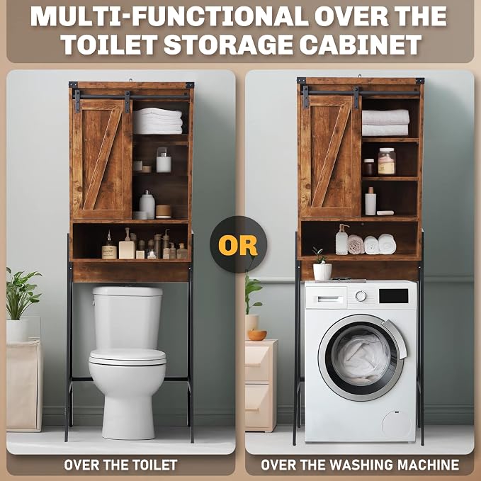 Over Toilet Storage Cabinet with Barn Door & Adjustable Shelves - Image 6