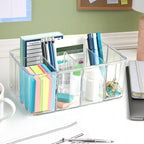 STORi 5-Compartment Clear Plastic Organizer | Rectangular Divided Makeup and Vanity Storage Bin and Office Desk Caddy | Scalloped Wall Design | Made in USA - Image 5