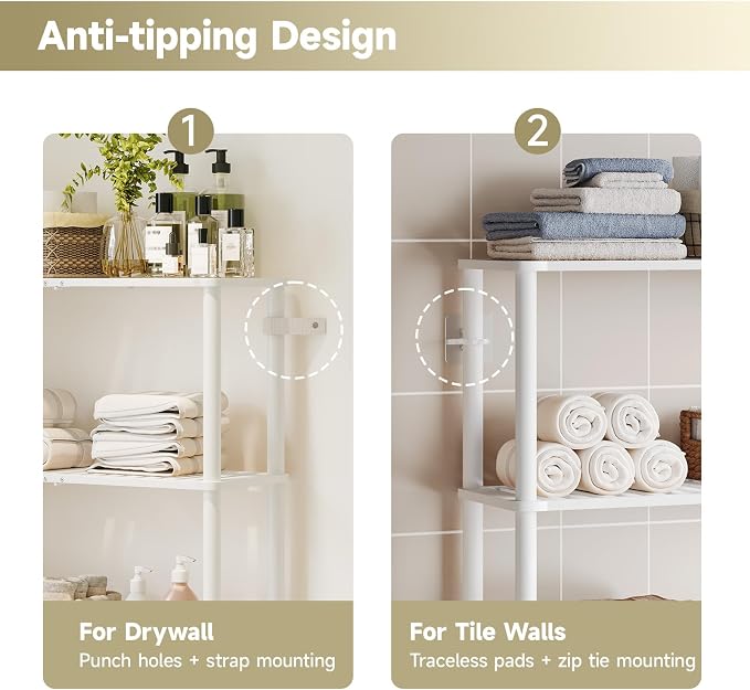 Over The Toilet Storage,3-Tier Bamboo Bathroom Shelf with Paper Holder - Image 6