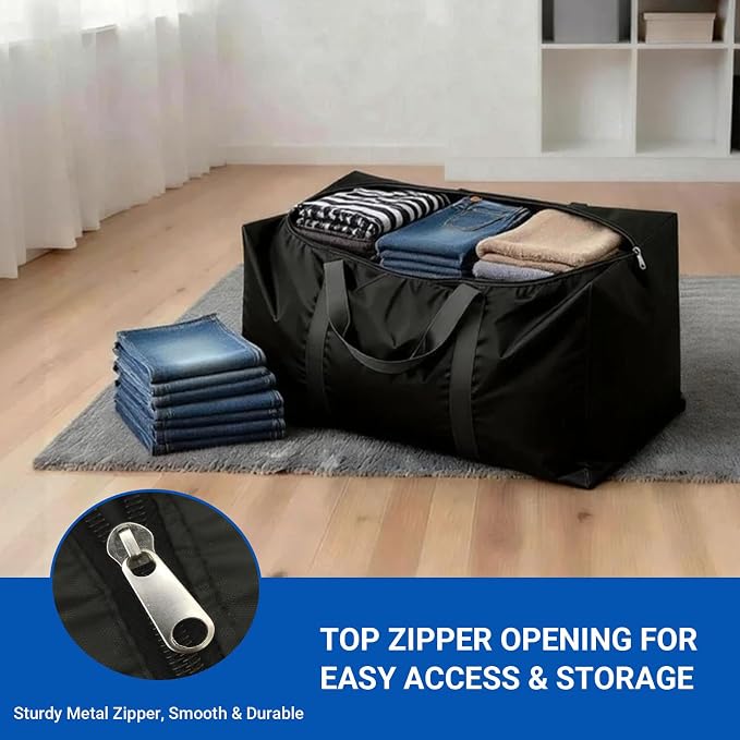 Extra Large Moving Bags, 4 Pack Black Oversized Storage Totes with Strong Zipper & Reinforced Full Loop Handles, Collapsible Storage Bags for Space Saving, for King/Queen Comforter, Blankets & Clothes - Image 4