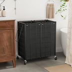 WOWLIVE Double Laundry Hamper with Wheels, Metal Rolling Laundry Basket - Image 2
