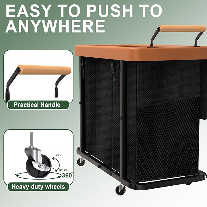 Laundry Hamper 3 Section with Lid,230L Rolling Dirty Clothes Hamper Black - Image 3
