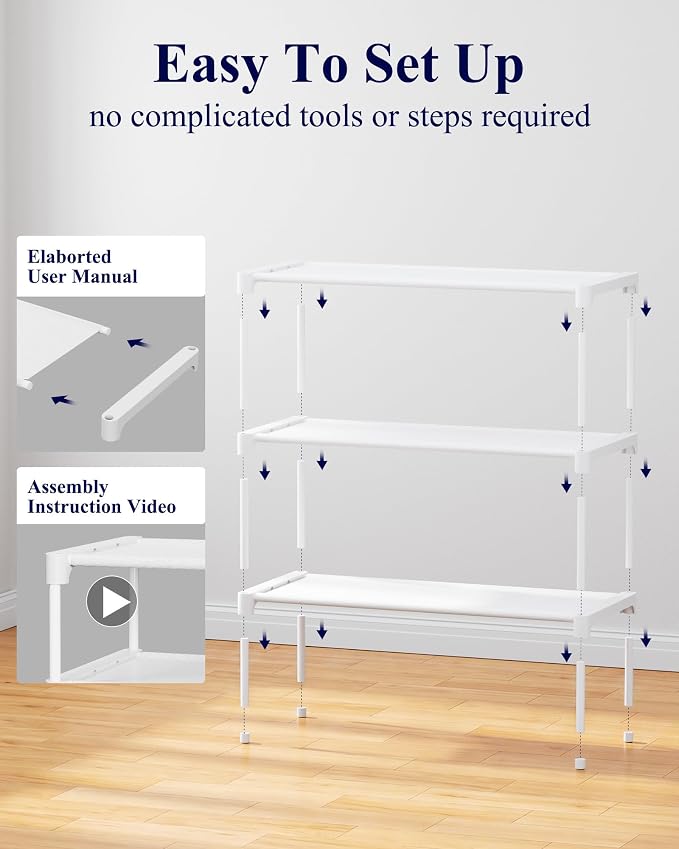 Kitsure Shoe Rack - Non-Woven Shoe Rack Shelf, Shoe Organizer for Closet, Entryway, Garage & Corridor, Stackable Shoe Shelves, 27.5" Wide - 3 Tier, White | Shoe Organizer for Closet, Entryway, Garage, Stackable Shoe Shelves, college dorm&apartment esse... - Image 6