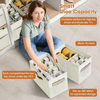 Shoe Organizer for Closet, 2-Pack Foldable Shoe Storage Box with Adjustable Dividers & Clear Cover, Fits 16 Pairs, Beige, Durable and Space-Saving - Image 5