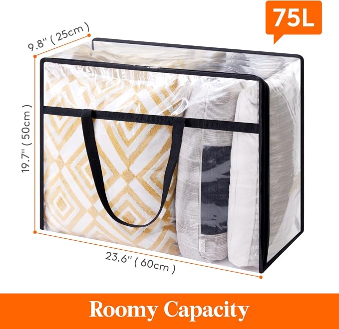 Lifewit 75L Clear Clothes Storage Bags,Plastic Foldable Blanket Storage Bag | 3 Pack Vinyl Foldable Moving Bags with Zipper, Closet Organizers and Storage Containers for Bedding, Duvet, Comforter - Image 4
