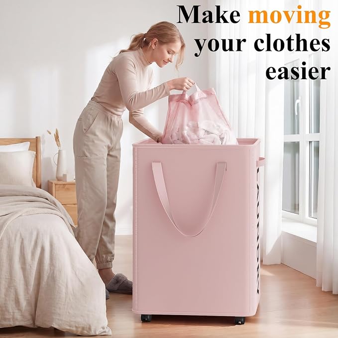 Optish 140L Extra Large Laundry Basket with Wheels and Removable Bag - Image 5