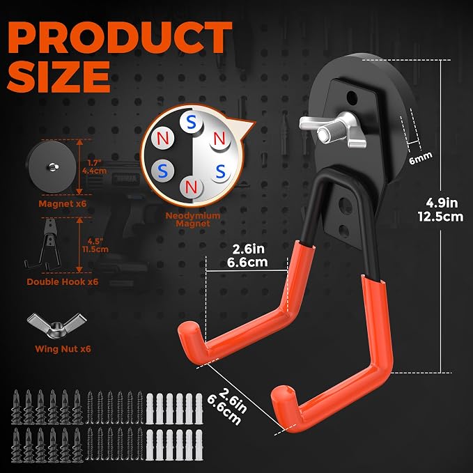 6 Pack Large Magnetic Hooks Heavy Duty, Strong Magnet Storage Hooks - Image 2
