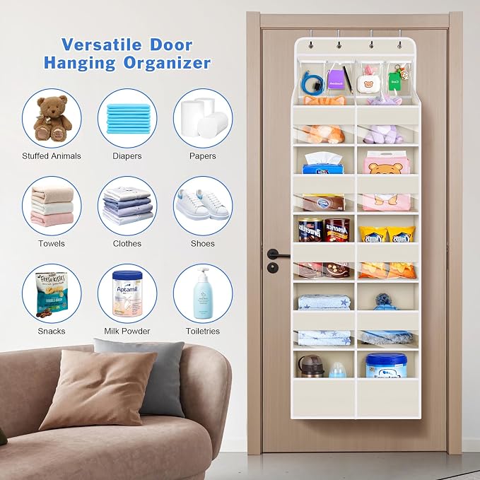 Univivi Upgraded Over the Door Organizer for Baby Nursery, Beige, 6-Shelf - Image 9