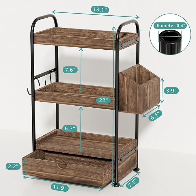 3-Tier Bathroom Counter Organizer with Drawer, Wooden Vanity Skincare Shelf - Image 3