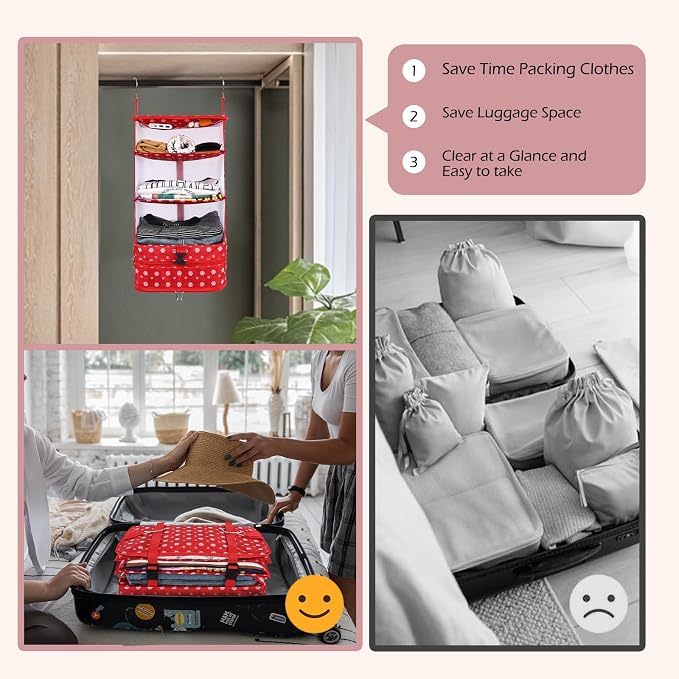 Surblue Hanging Closet Storage Bag Collapsible 3-Shelf Washable Oxford Fabric with 2 Hooks (L 11.41 * 11.41 * 19.68in, Snow) - Image 4