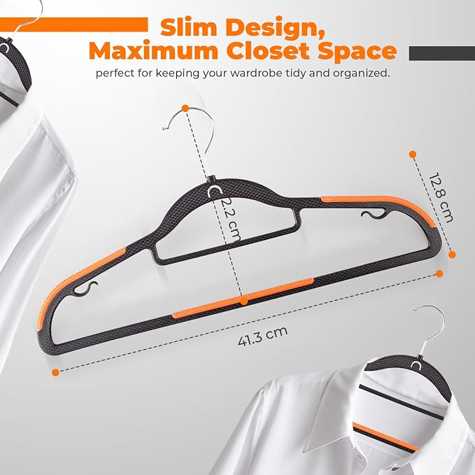 Plastic Hangers 20 Pack, Cascading Slim Space Saving Clothing Hangers with 360° Rotating Hook, Non Slip Clothes Hangers for Sweater Shirt, Heavy Duty Coat Hanger with Inner Hook for Closet, Black - Image 2