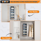 Hanging Closet Organizer 5-Shelf, Oxford Fabric Wardrobe Storage, Gray | Easy-mount foldable design holds clothes, handbags, shoes & accessories; washable Oxford fabric, sturdy and space-saving. - Image 7