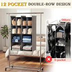4 Tier Hanging Closet Organizer, 12 Compartments Dual Row Storage, Grey | Closet Organizers and Storage with Large & Small Cubbies, 3 Sturdy Hooks Support Heavy Loads, for Dorm, RV, Garment Rack - Image 3