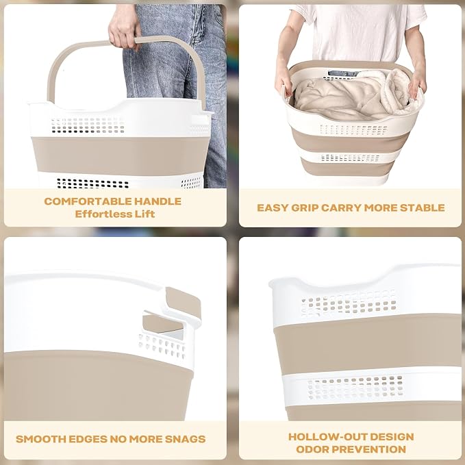 OOAMBB 43L+43L Collapsible Laundry Baskets plastic (Beige, 2 Packs) - Image 7