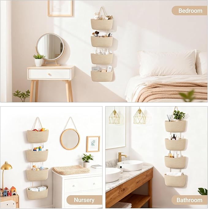 Dahey Over The Door Hanging Basket Storage 4-Tier Woven Wall Basket, Jute - Image 7